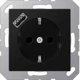Jung SCHUKO Steckdose mit USB-Ladegerät, graphitschwarz matt