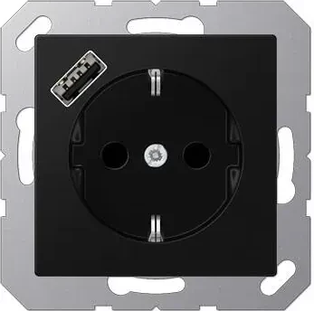 Jung SCHUKO Steckdose mit USB-Ladegerät, graphitschwarz matt