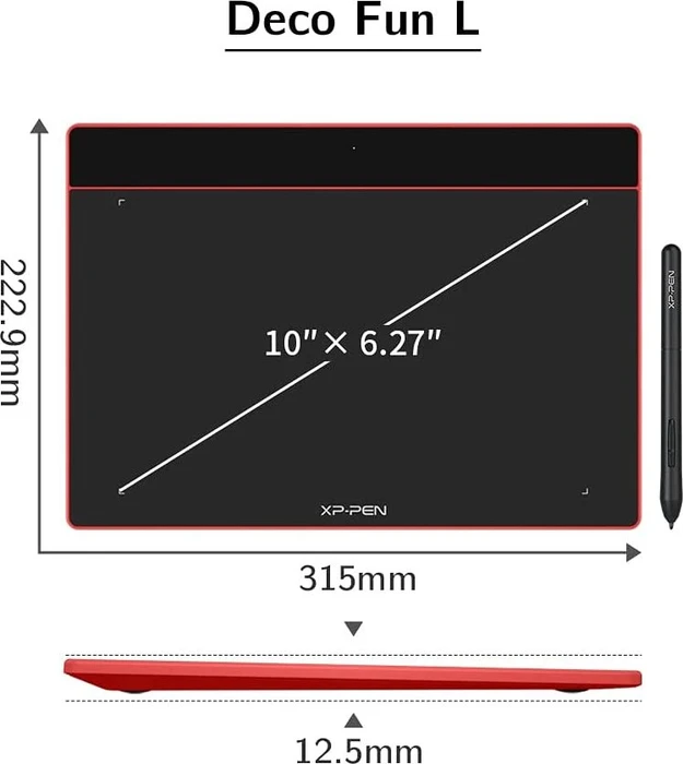 XP-Pen Deco Fun L, Carmine Red