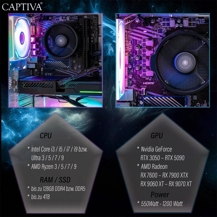 Captiva Highend Gaming R99-995, Ryzen 7 9700X, 32GB RAM, 1TB SSD, GeForce RTX 5070