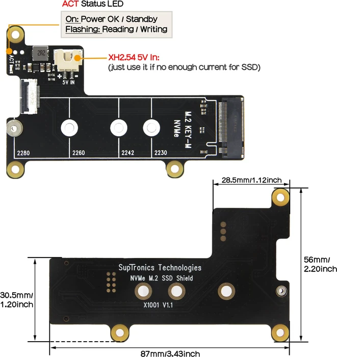 Geekworm X1001 PCIe auf M.2 Key-M NVMe Adapter-Board, M.2 M-Key 2230/2242/2260/2280 NVMe Slot für Raspberry Pi 5
