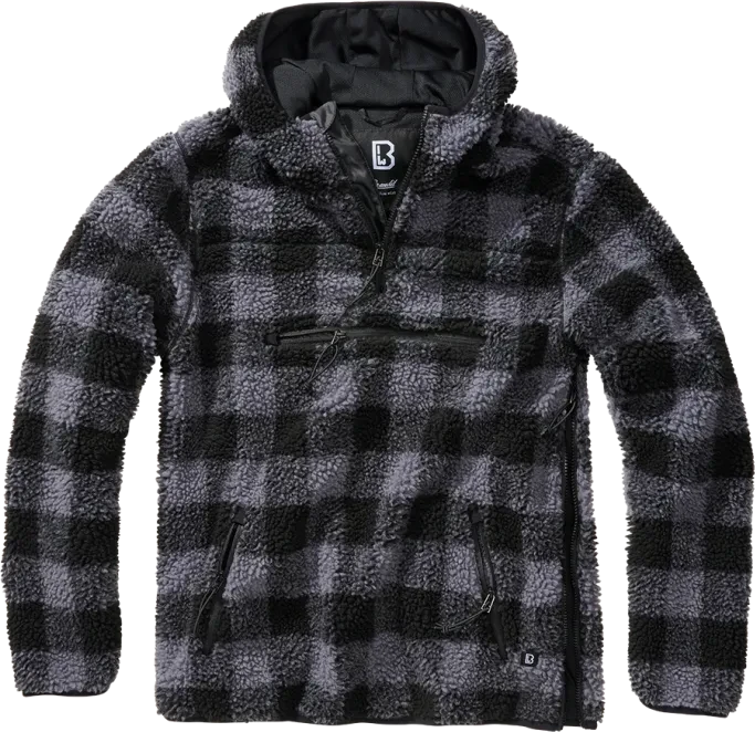 Brandit Teddyfleece Worker Hoodie black/grey gingham (Herren)