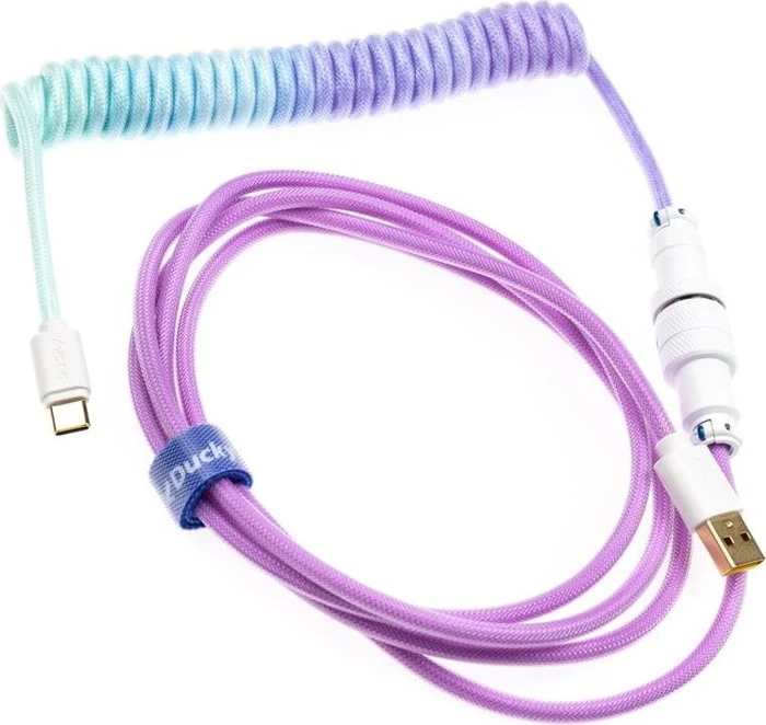 Ducky Premicord Spiralkabel USB-C auf USB-A, Tastaturkabel (Spiral-Textilkabel), 1.8m, Gradient Color Azure