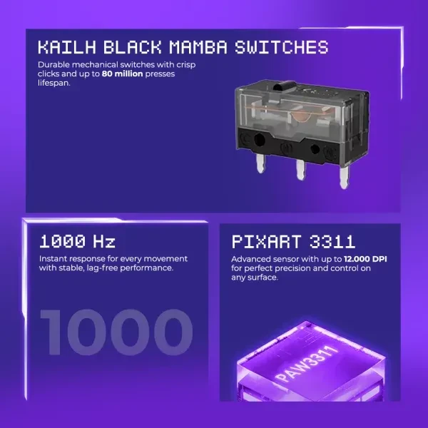 Proove Rate Special Edition Wireless Gaming Mouse, weiß/violett, USB/Bluetooth