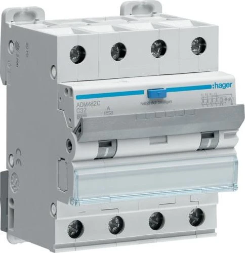 Hager RCBO 4P 400V Charakteristik C 32A 0.03A Typ A 6kA 4TE