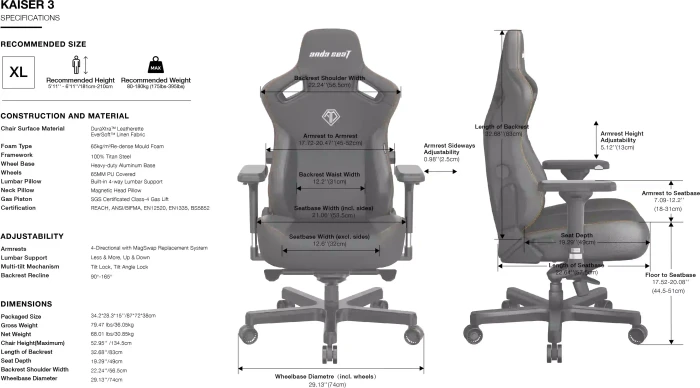Anda Seat Kaiser 3 Premium XL Gamingstuhl, schwarz