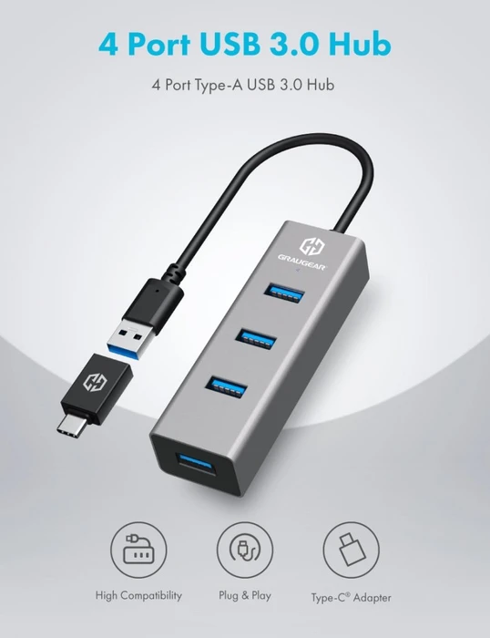 Graugear G-HUB4-AC, USB-Hub, 4x USB-A 3.0, USB-A/USB-C 3.0 [Stecker]