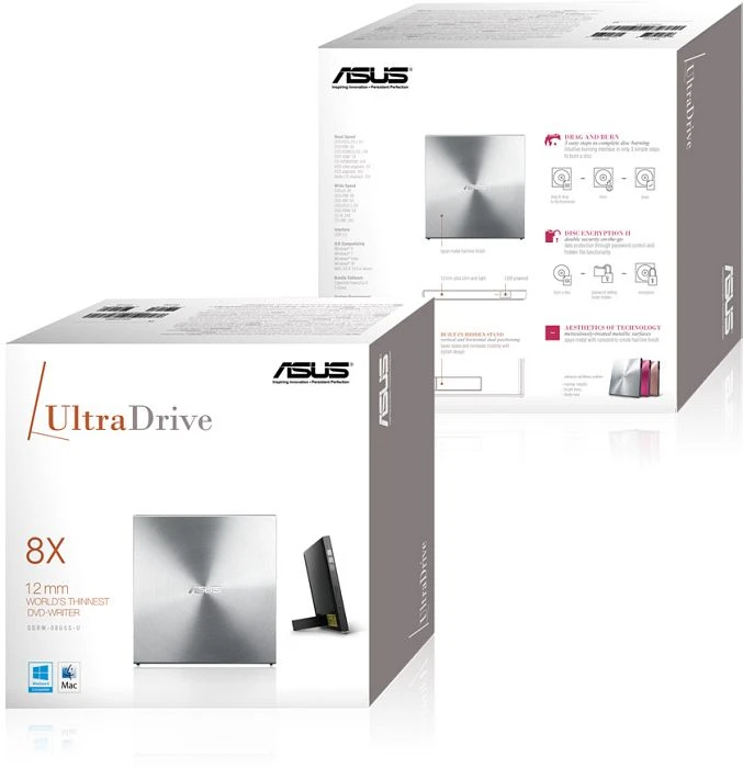 ASUS UltraDrive SDRW-08U5S-U, SlimLine silber, USB 2.0