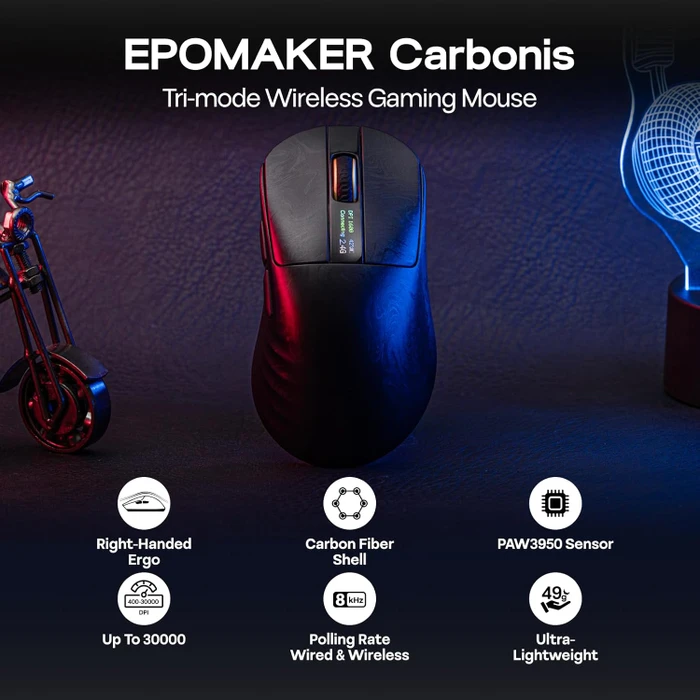 Epomaker Carbonis 8KHz Wireless Gaming Mouse, Black Gold, USB/Bluetooth