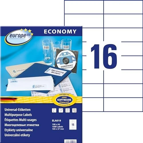europe100 Etiketten, 105x35mm, weiß, 100 Blatt (1600 Etiketten)