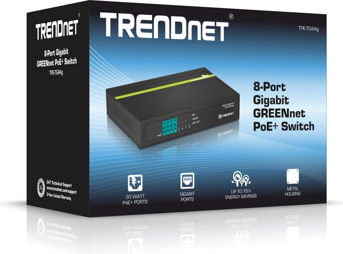 TRENDnet TPE-TG Desktop Gigabit Switch, 8x RJ-45, 68W PoE+