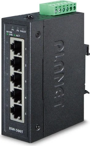 Planet ISW-500T Wide-Temperature Industrial Railmount Switch, 5x RJ-45