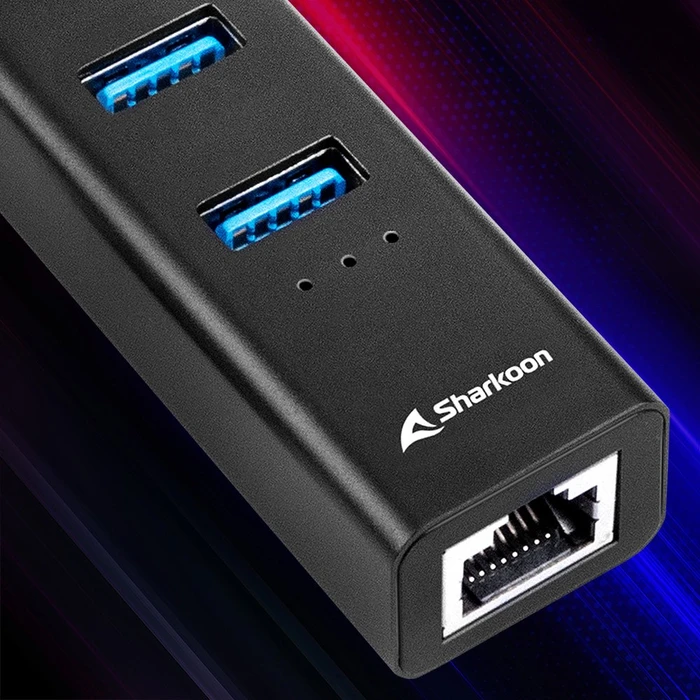 Sharkoon 3-Port Aluminium Hub schwarz, RJ-45, USB-A 3.0/USB-C 3.0 [Stecker]