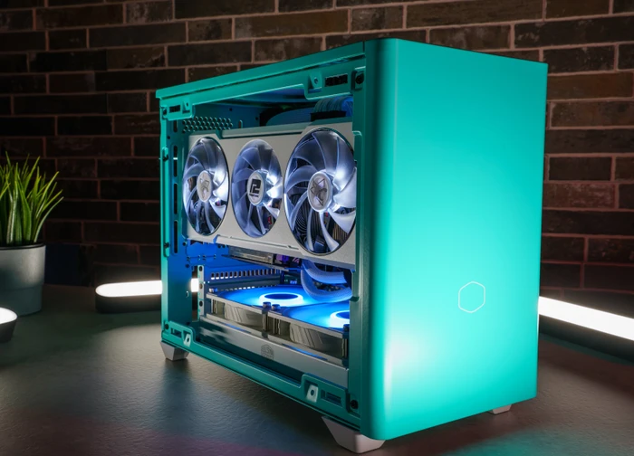 Cooler Master MasterBox NR200P Color Edition Caribbean Blue, Glasfenster, Mini-ITX