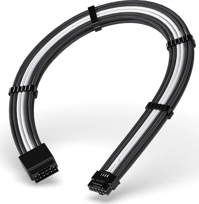 EZDIY-FAB 12VHPWR Kabel, 16-Pin PCIe Verlängerungskabel, 16-Pin PCIe 5.0 12VHPWR Buchse auf 16-Pin PCIe 5.0 12VHPWR Stecker, 16AWG, schwarz/weiß, 30cm