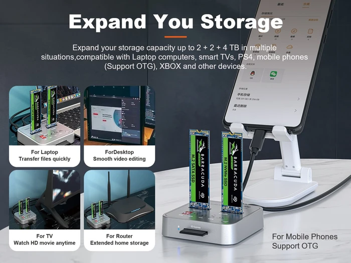 MAIWO M.2 PCIe/SATA Dockingstation mit Klon-Funktion und SD Express Cardreader, USB-C 3.1 (verschiedene Markenbezeichnungen)