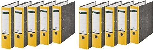 Leitz Qualitäts Ordner 2-Ring 180° Klimaneutral, 80mm, A4, schwarz/gelb, 10er-Pack