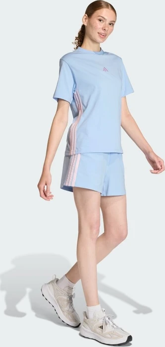 adidas Essentials 3-Streifen Cotton Trainingshose kurz glow blue/clear pink (Damen)