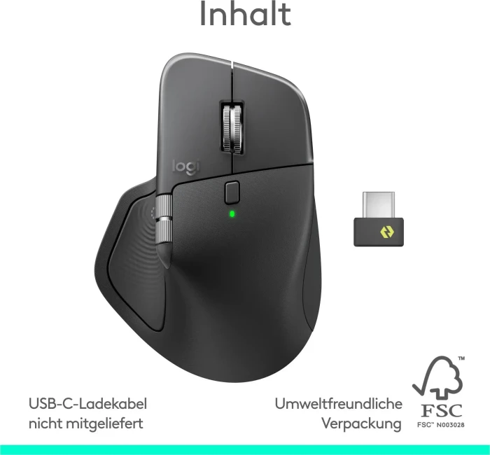 Logitech MX Master 4 Combo for Windows, Graphite, dunkelgrau, Logi Bolt, USB/Bluetooth, DE
