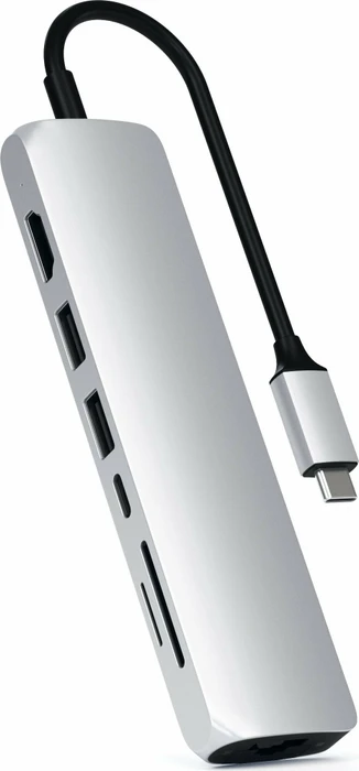 Satechi USB-C Slim Multi-Port with Ethernet Adapter silver Dual-Slot-Cardreader, USB-C 3.0 [Stecker]