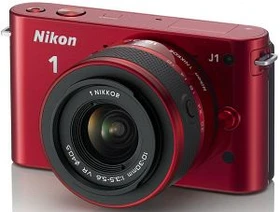 Nikon 1 J1 rot mit Objektiv 1 NIKKOR 10-30mm 3.5-5.6 VR