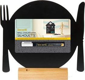 Securit Silhouette Wood Teller, Kreidetafel mit Holzfuß, schwarz, 25.3x24cm