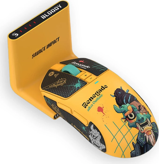 A4Tech Bloody R72 Ultra Duo Wireless Gaming Mouse mit Ladestation, Renegade Sunset, USB