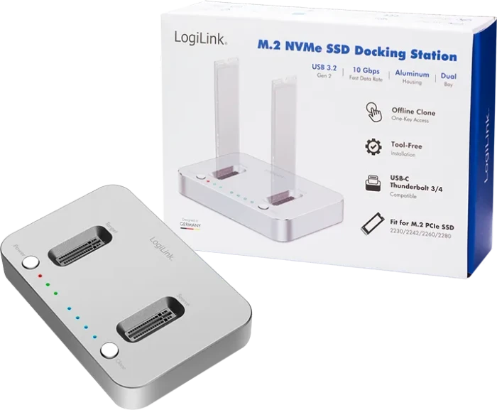 LogiLink M.2 NVMe Dual-Dockingstation mit Klonfunktion, USB-C 3.1 [Buchse]