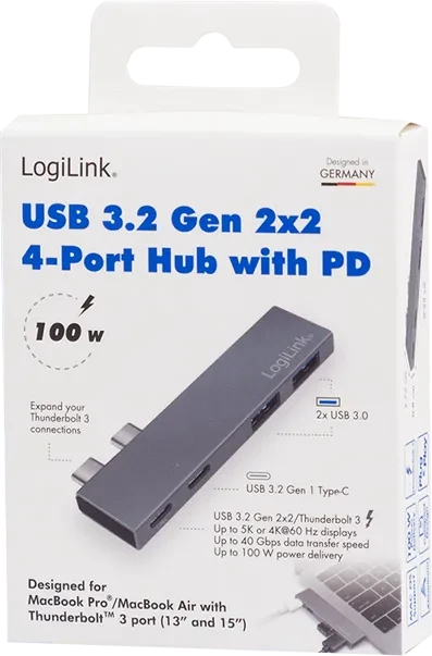 LogiLink 4-Port Dockingstation, 2x USB-C 3.0/2x USB-A 3.0, 2x Thunderrbolt 3 [Stecker]