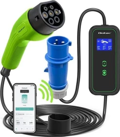 Qoltec Mobiles EV-Ladegeraet mit einstellbarem 2in1-Modus, 7kW, 5m Ladekabel