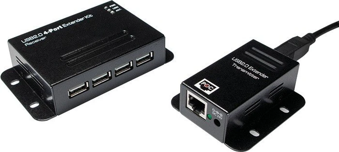 LogiLink Cat.5 Extender, schwarz, 4x USB-A 2.0, RJ-45, USB-B 2.0 [Buchse]