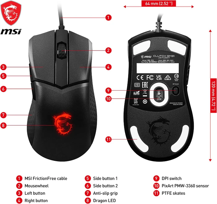 MSI Clutch GM31 Lightweight Gaming Mouse schwarz, USB