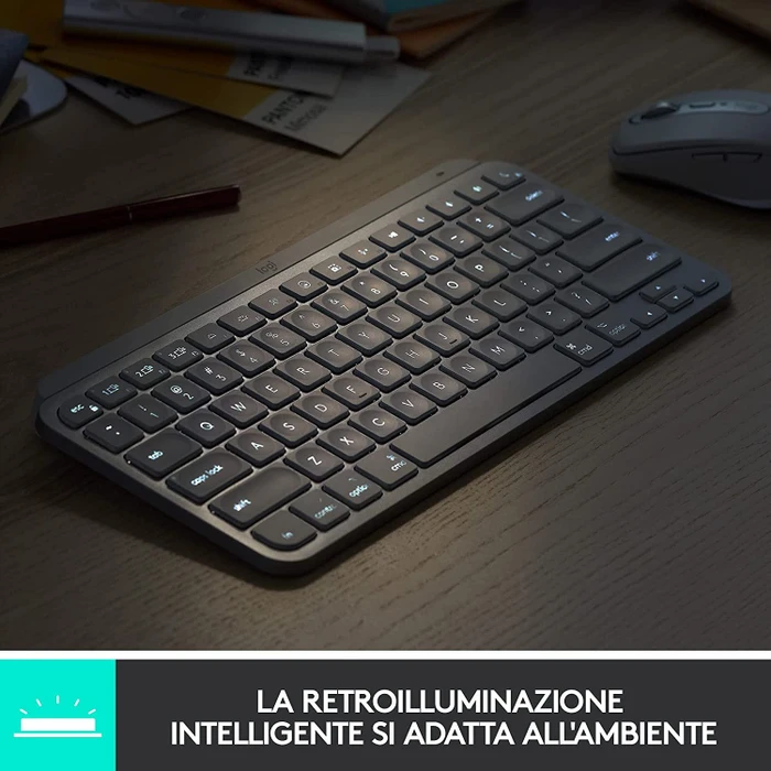 Logitech MX Keys Mini, LEDs weiß, Logi Bolt, Graphite, schwarz, USB/Bluetooth, IT