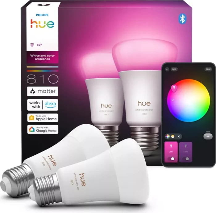 Philips HUE White and Color Ambiance Smart LED A60 E27 810 6W, 2 Stück