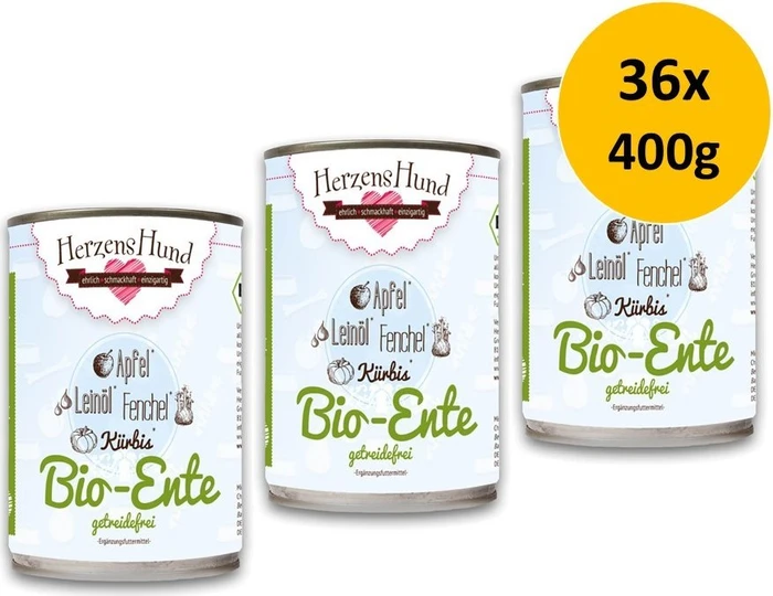Herzens Hund Bio Ente mit Bio Gemüse, 2.40kg (6x 400g)