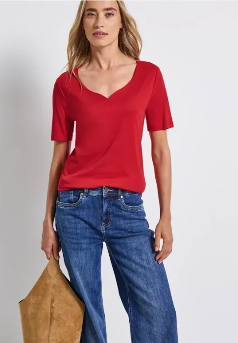 Street One Herzausschnitt T-Shirt kurzarm racing red (Damen)