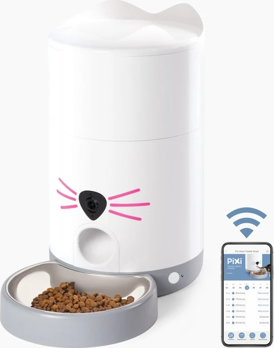 Catit PIXI Vision Smart-Futterautomat für Trockenfutter mit Kamera, WLAN, Kamera, 2.9l, weiß