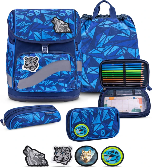 Belmil Premium Smarty Plus Glacier Blue Schultaschen-Set, 5-tlg.