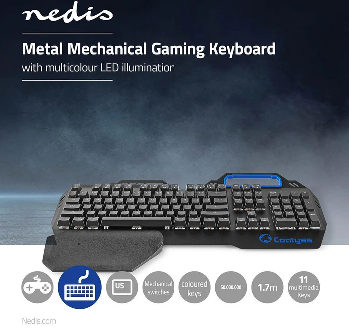 Nedis Coatyss Mechanische Gaming Tastatur, LEDs RGB, Gaote Outemu BLUE, USB, US