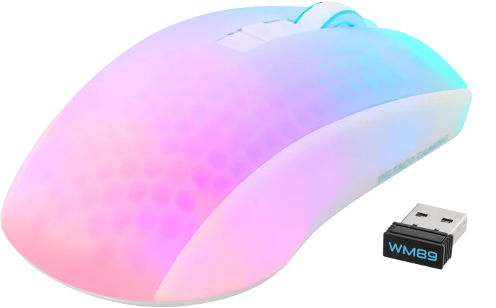 Deltaco WM89 Wireless RGB Lightweight Gaming Mouse weiß/transluzent, USB