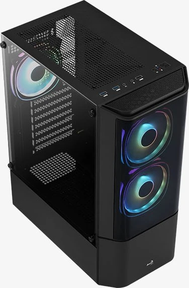 AeroCool Quantum [V2], schwarz, Lüfter LED Fixed RGB, Glasfenster