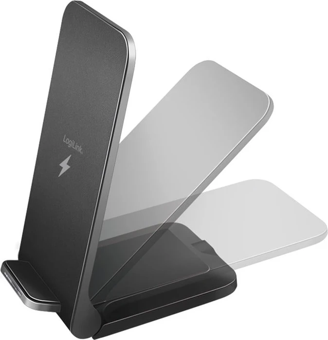 LogiLink Smartphoneständer mit kabelloser Ladefunktion 2 Spulen 15W schwarz