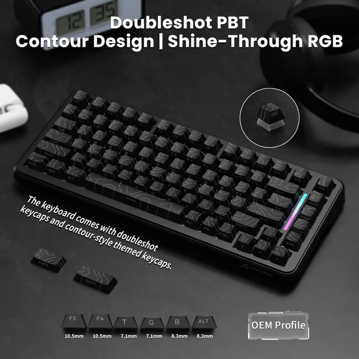 Attack Shark X82PRO HE Magnetic 75%, schwarz mit Kontur, LEDs RGB, Outemu White Jade Magnetic, USB/Bluetooth, US