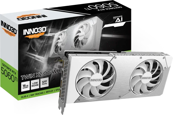 INNO3D GeForce RTX 5060 Ti Twin X2 OC White, 16GB GDDR7, HDMI, 3x DP