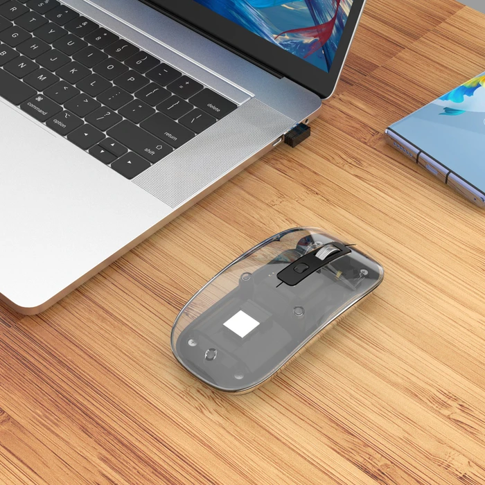 Manhattan Transparent Rechargeable Wireless Mouse, transparent/schwarz, USB