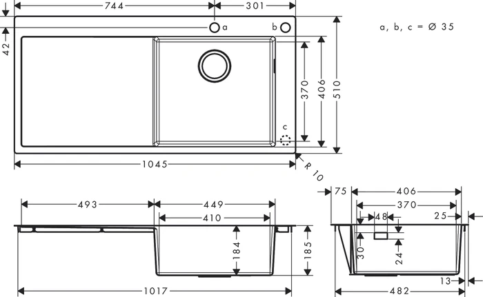 Hansgrohe S71 S717-F450 450 flächenbündig Becken rechts edelstahl