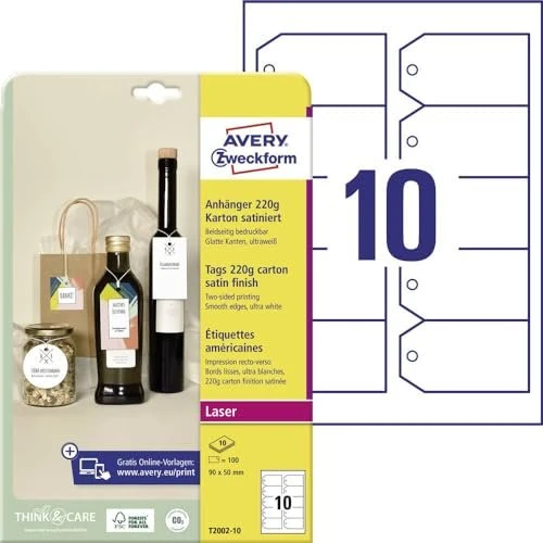 Avery-Zweckform Aushängeschilder trapezförmig und Öse mit Fäden ultraweiß, 90x50mm, 220g, 100 Stück