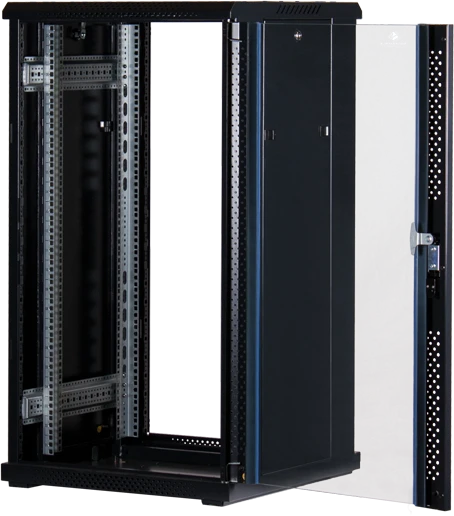 Rockstable 19" Serverschrank 22HE, Sicherheitsglastür, IP2X, schwarz, 600mm tief