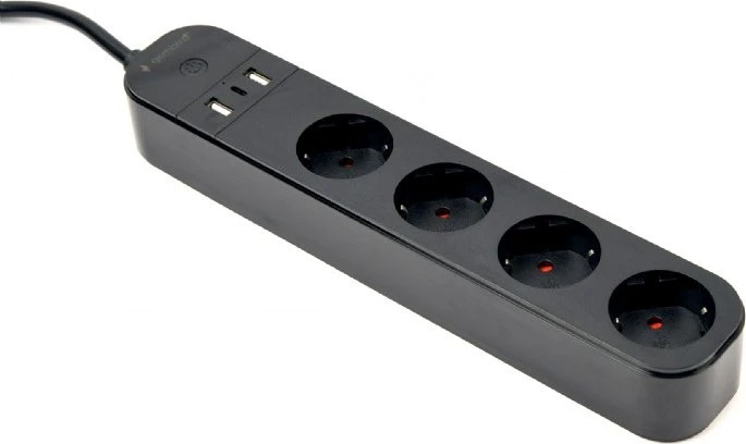 Gembird Smart Powerstrip mit USB-Ladegerät 4-fach schwarz, 1x USB-C/2x USB-A, 3680W, Typ F, Smart-Steckdosenleiste