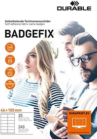 Durable Namensetiketten Badgefix, 46x105mm, ablösbar, weiß, 20 Blatt (240 Etiketten)